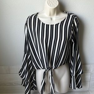 Altar’d State Black & White Stripe Long Sleeve Crop Blouse - Women’s size XS
